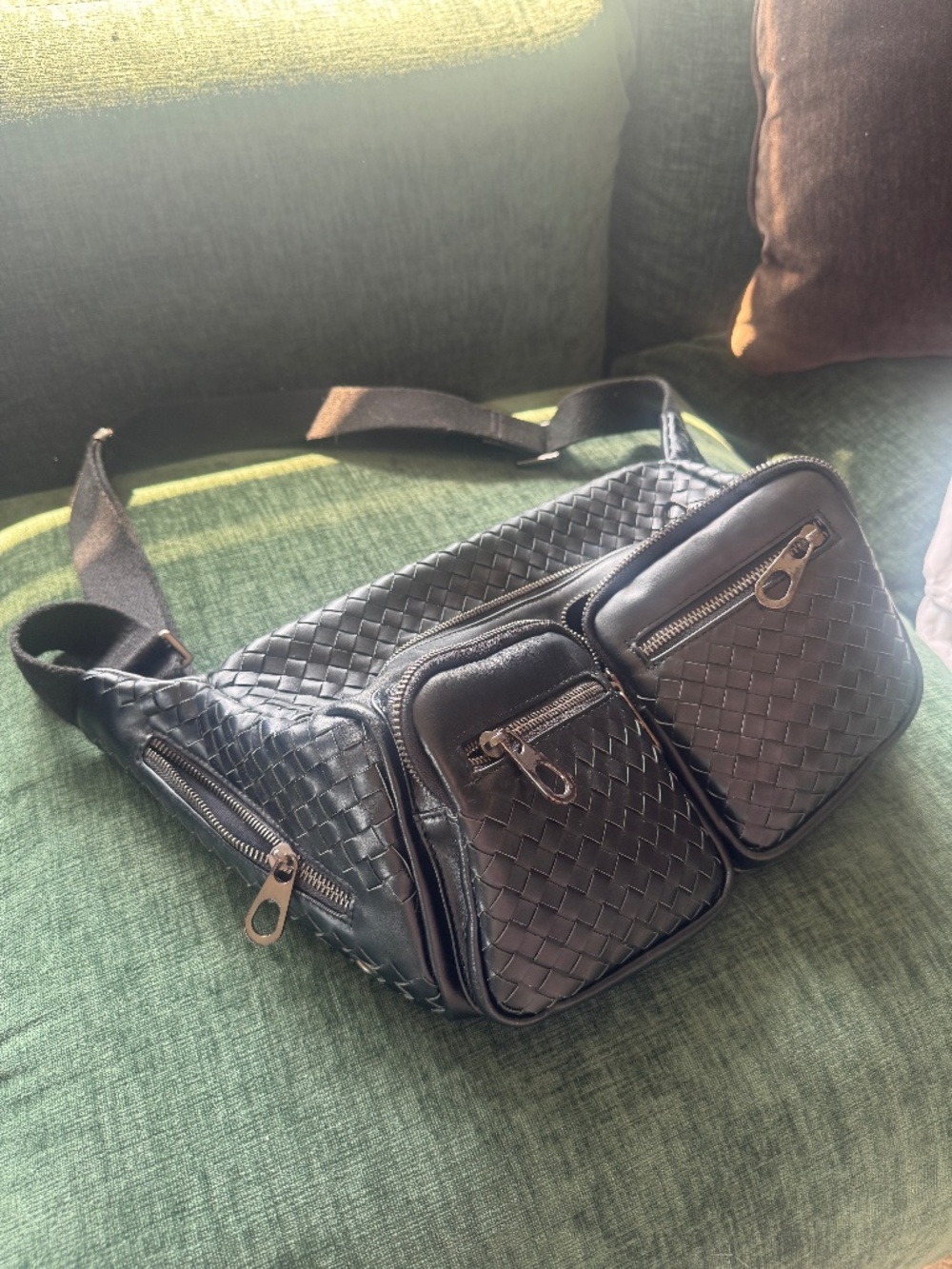 Bottega Veneta Cross Weave Black Messenger Bag
